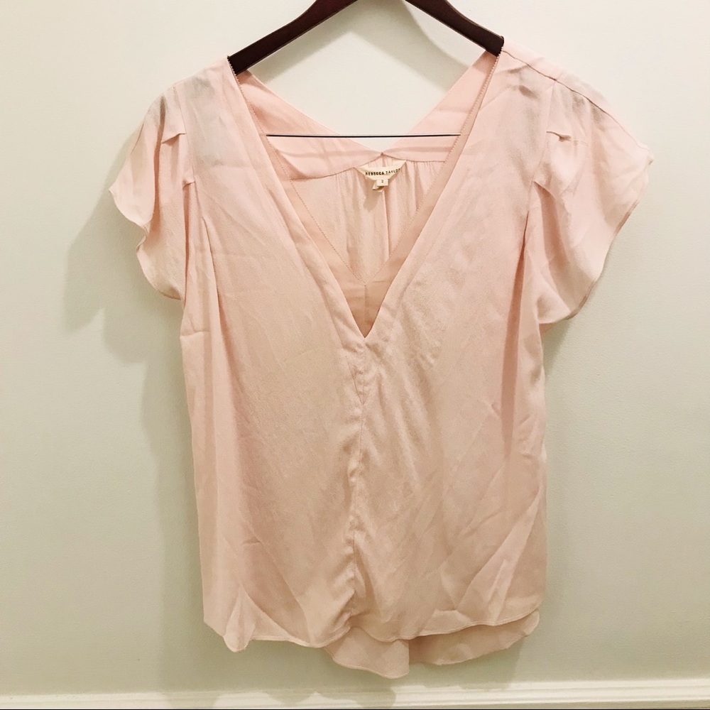 Rebecca Taylor Crepe V-neck Top 2 pink blouse shirt